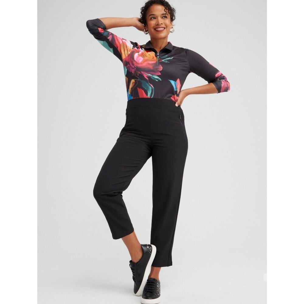 Chicos High Rise Ribbed Side Pull On Pants Size 6 Black - Picture 1 of 11
